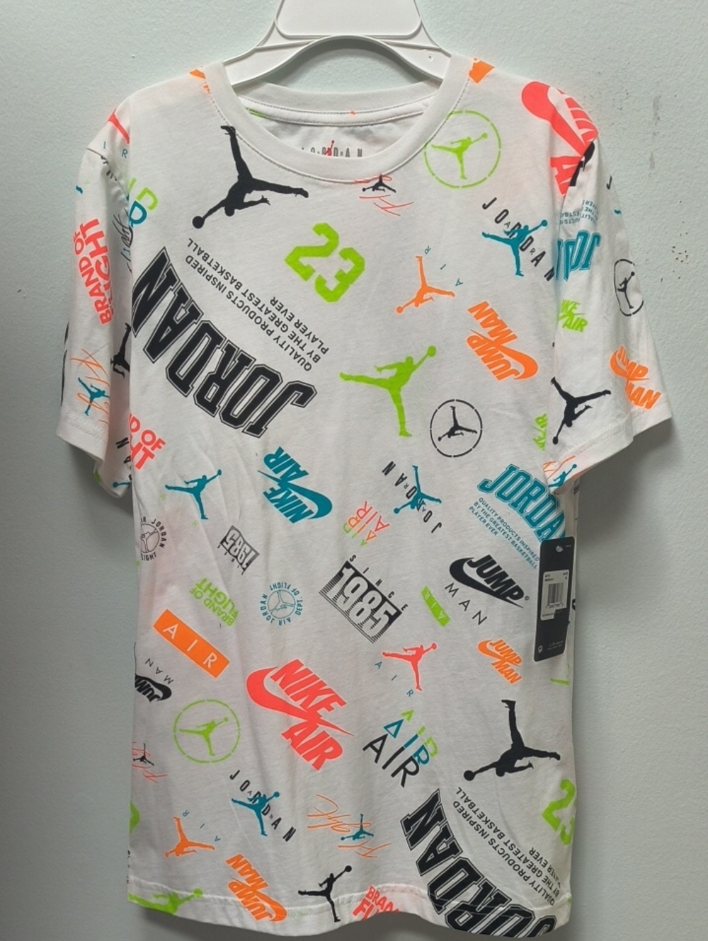Jordan/Nike Boys White Graphic Logo T-Shirt - Multicolor Print- Size XL